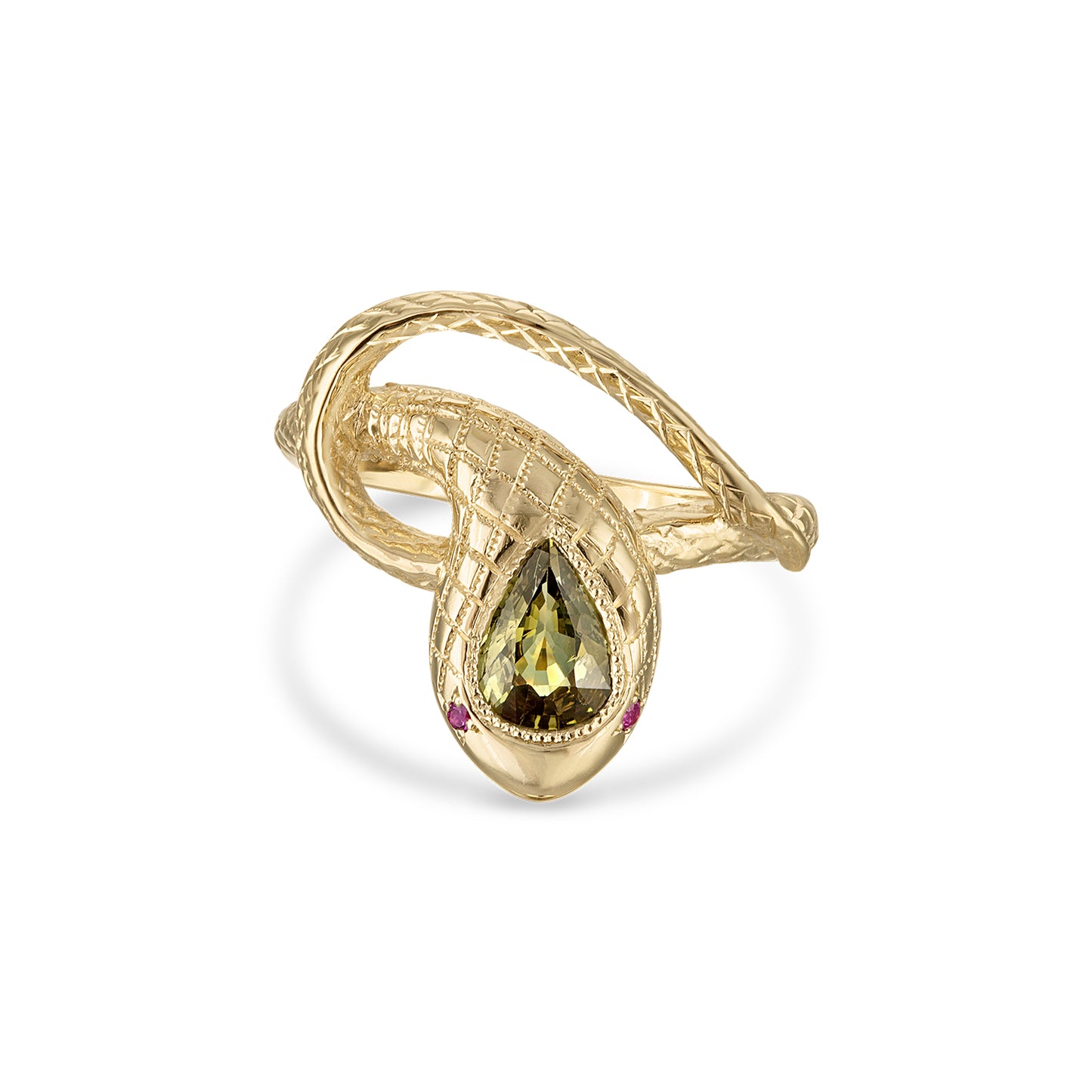 Ornata Ophidia Pear Ring / Green Sapphire