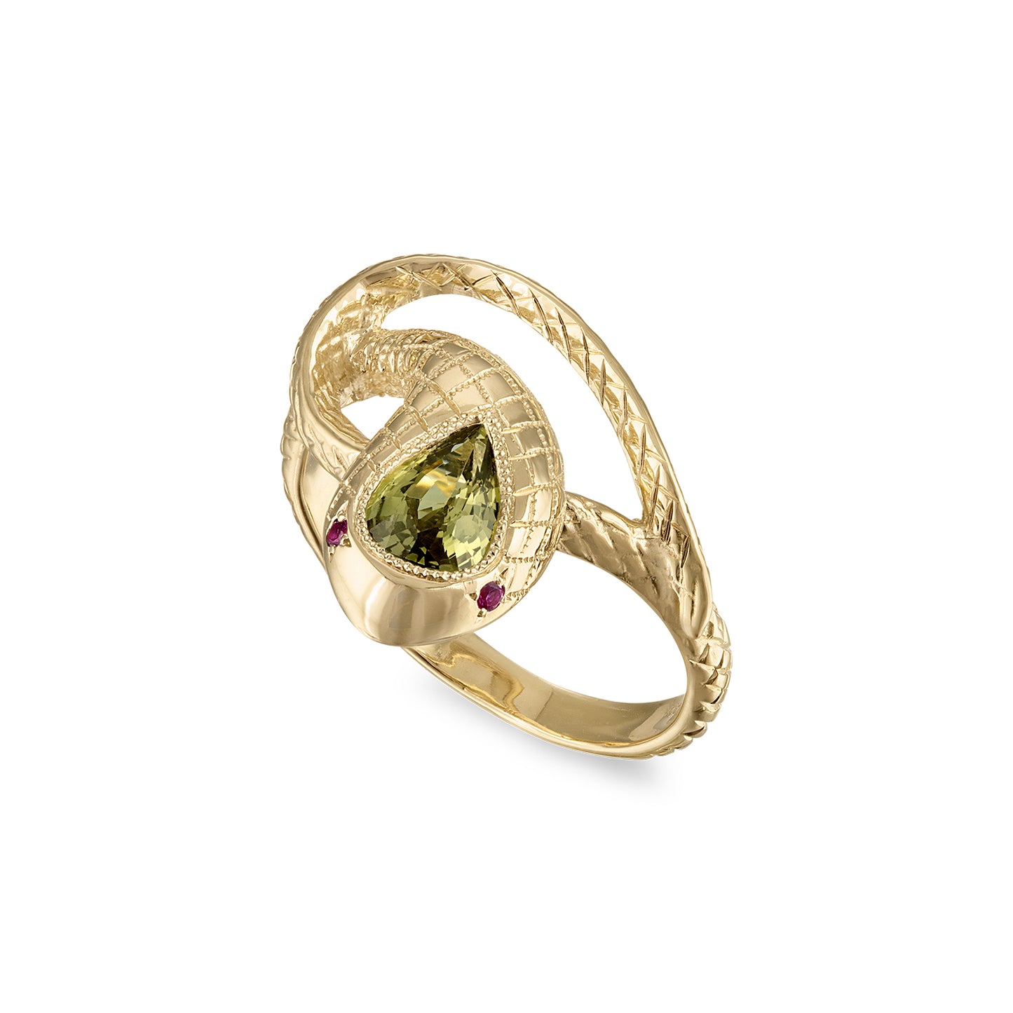 Ornata Ophidia Pear Ring / Green Sapphire