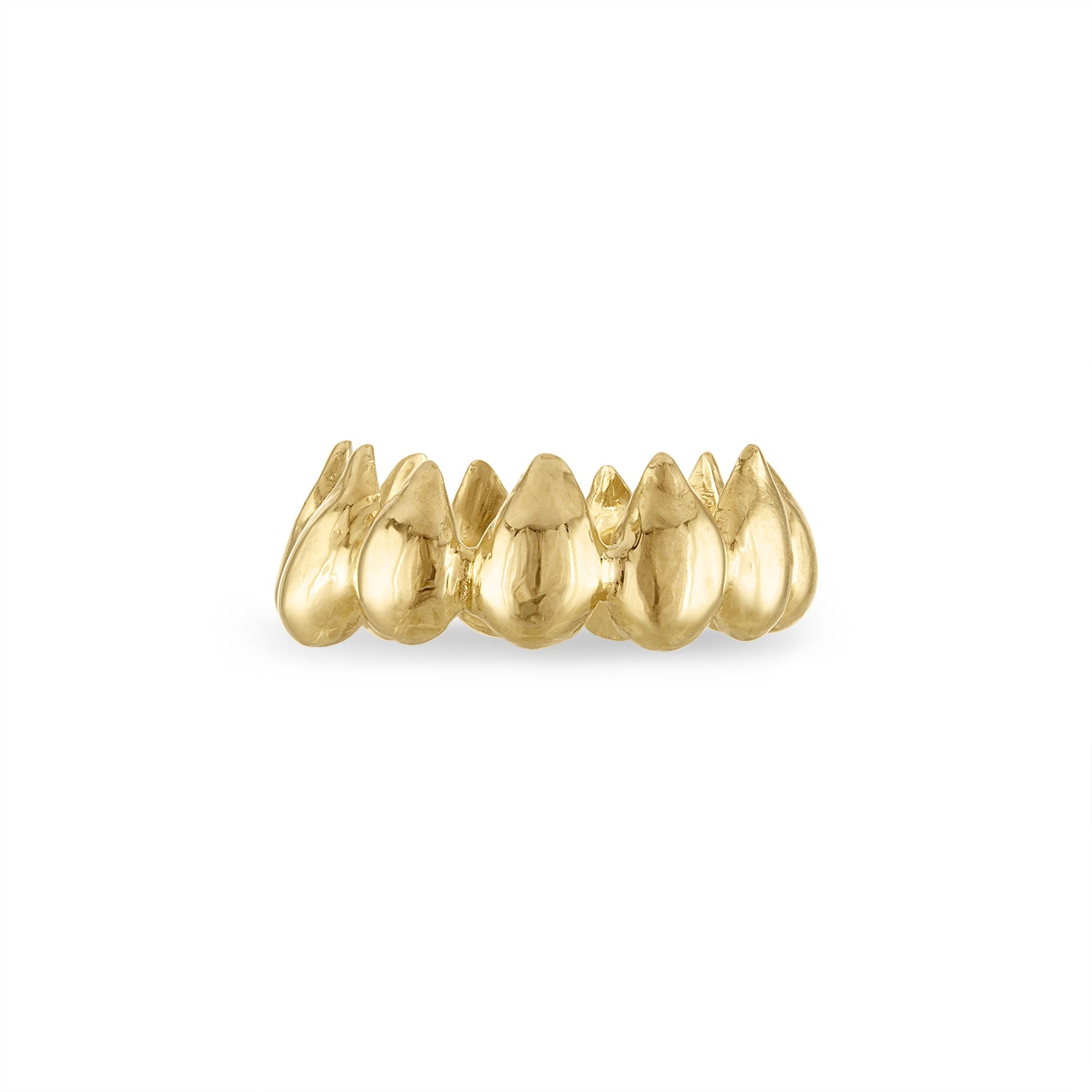14k yellow gold ring of pointy top seeds with all points up like a crown.