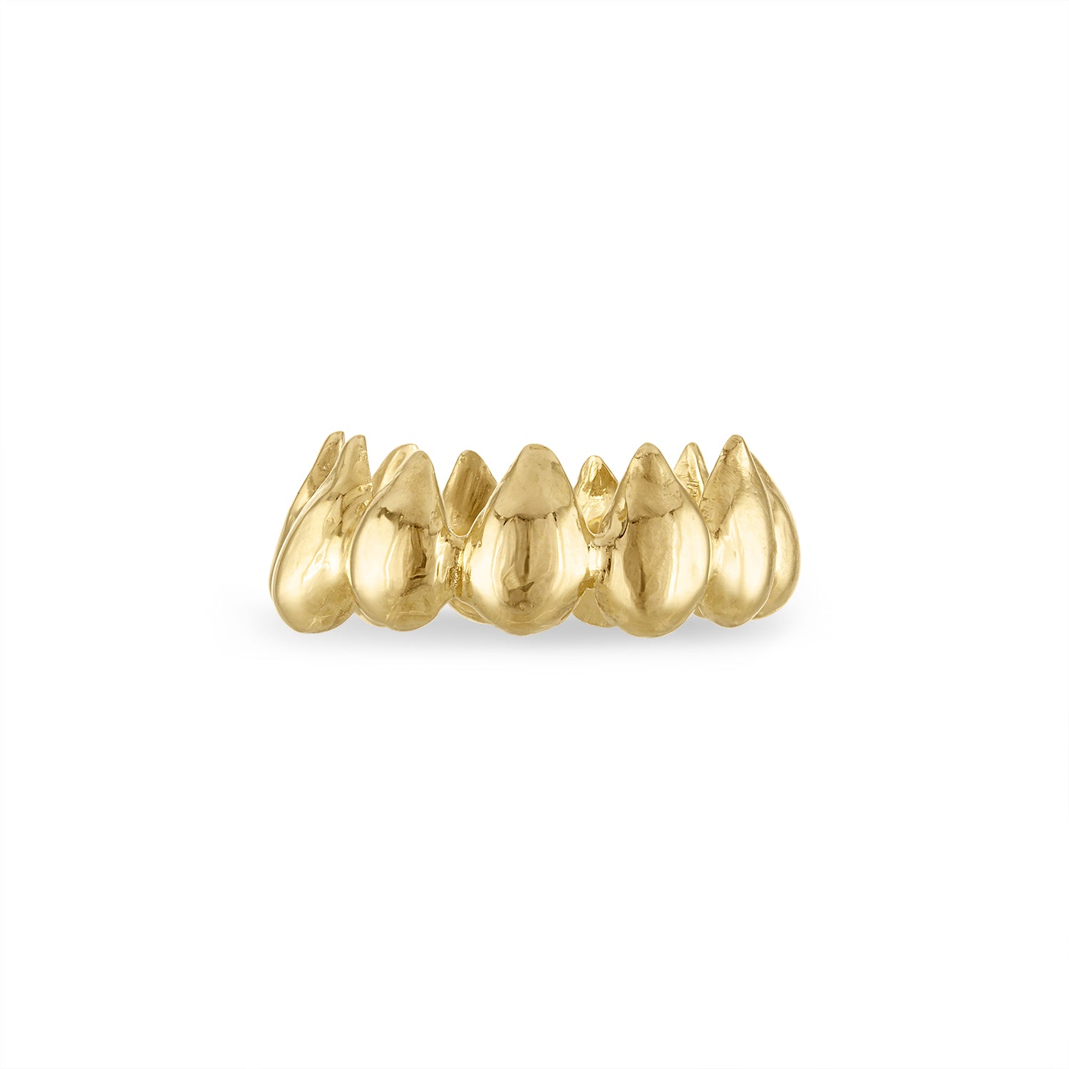 14k yellow gold ring of pointy top seeds with all points up like a crown.