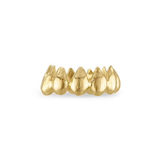 14k yellow gold ring of pointy top seeds with all points up like a crown.
