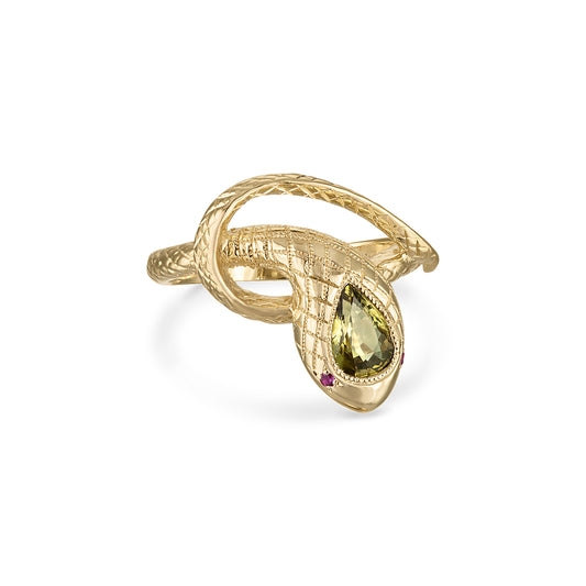 Ornata Ophidia Pear Ring / Green Sapphire